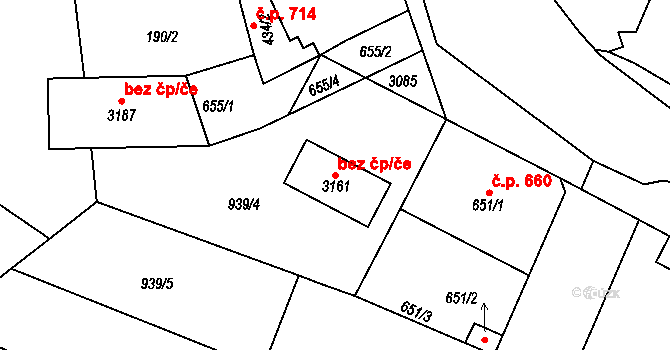 Milevsko 49585096 na parcele st. 3161 v KÚ Milevsko, Katastrální mapa