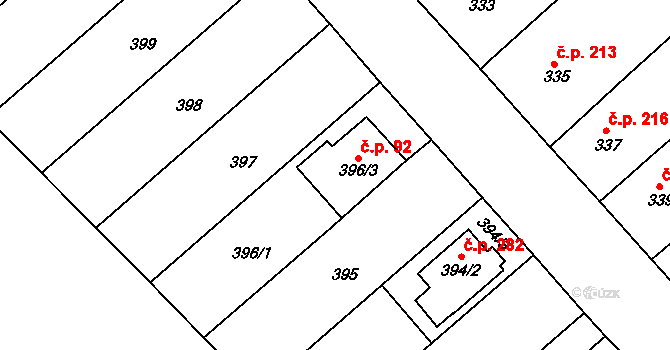 Vícemilice 92, Bučovice na parcele st. 396/3 v KÚ Vícemilice, Katastrální mapa