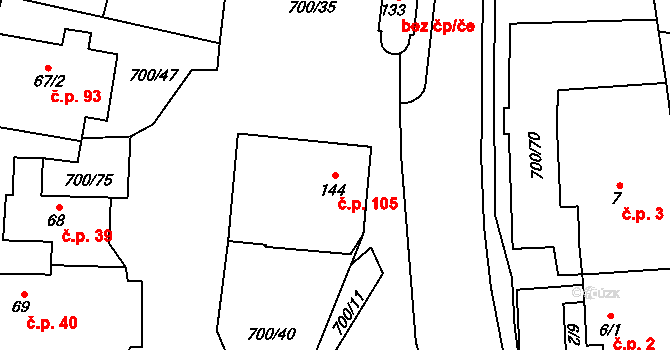 Jeníkov 105 na parcele st. 144 v KÚ Jeníkov u Hlinska, Katastrální mapa