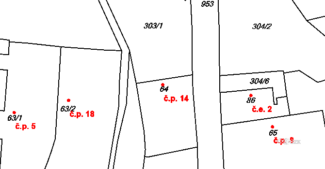 Močedník 14, Vitice na parcele st. 64 v KÚ Chotýš, Katastrální mapa