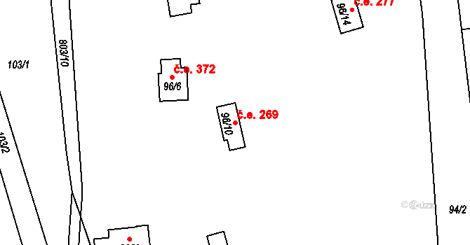 Brunšov 269, Hradištko na parcele st. 96/10 v KÚ Hradištko pod Medníkem, Katastrální mapa