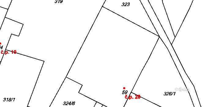 Lžín 28, Dírná na parcele st. 59 v KÚ Lžín, Katastrální mapa