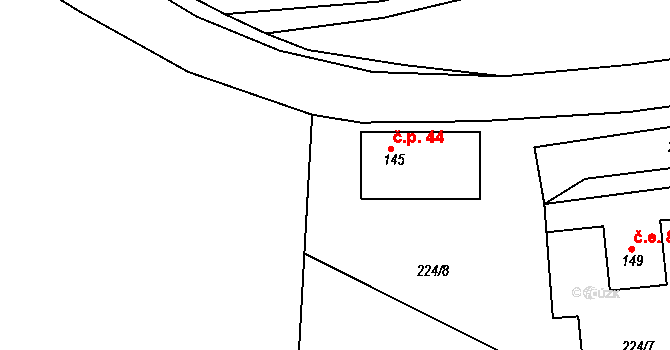 Rabštejn nad Střelou 44, Manětín na parcele st. 145 v KÚ Rabštejn nad Střelou, Katastrální mapa