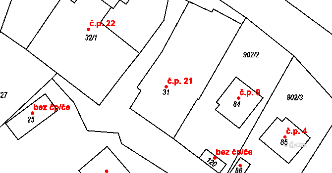 Ždánov 21 na parcele st. 31 v KÚ Ždánov, Katastrální mapa