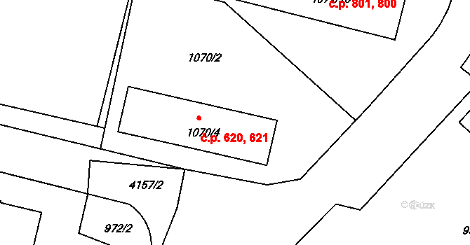 Pražské Předměstí 620,621, Jaroměř na parcele st. 1070/4 v KÚ Jaroměř, Katastrální mapa
