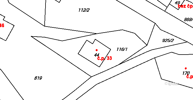 Rokytník 33, Hronov na parcele st. 44 v KÚ Rokytník, Katastrální mapa