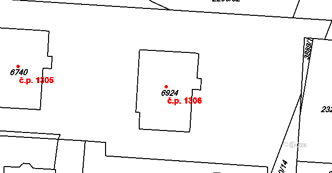 Zelené Předměstí 1306, Pardubice na parcele st. 6924 v KÚ Pardubice, Katastrální mapa