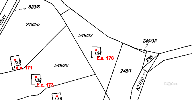 Trpišov 170, Slatiňany na parcele st. 134 v KÚ Trpišov, Katastrální mapa