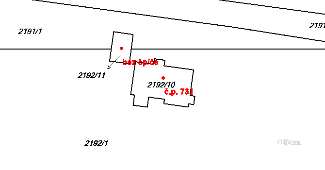 Lužná 731 na parcele st. 2192/10 v KÚ Lužná u Rakovníka, Katastrální mapa