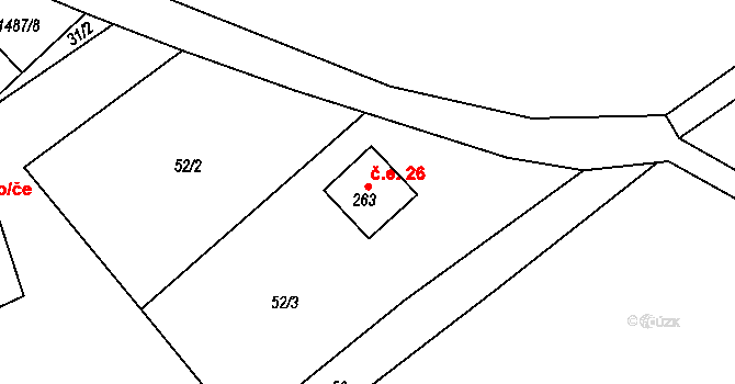 Třemešek 26, Oskava na parcele st. 263 v KÚ Třemešek, Katastrální mapa
