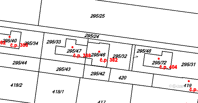 Opatovice 382 na parcele st. 295/46 v KÚ Opatovice u Rajhradu, Katastrální mapa