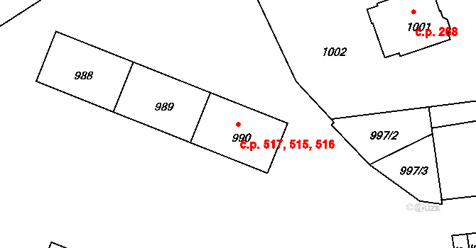 Šenov u Nového Jičína 515,516,517 na parcele st. 990 v KÚ Šenov u Nového Jičína, Katastrální mapa