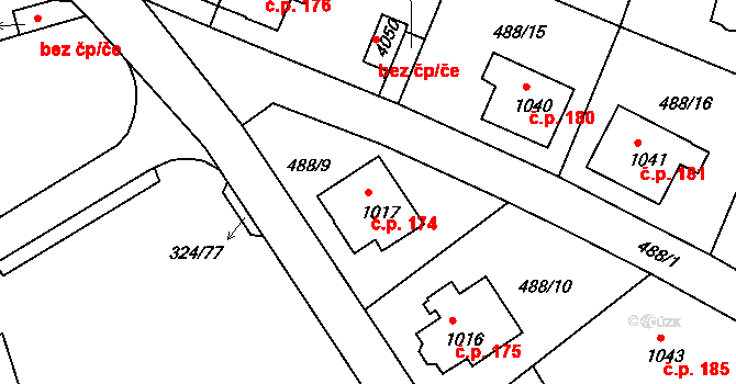 Horní Brána 174, Český Krumlov na parcele st. 1017 v KÚ Český Krumlov, Katastrální mapa