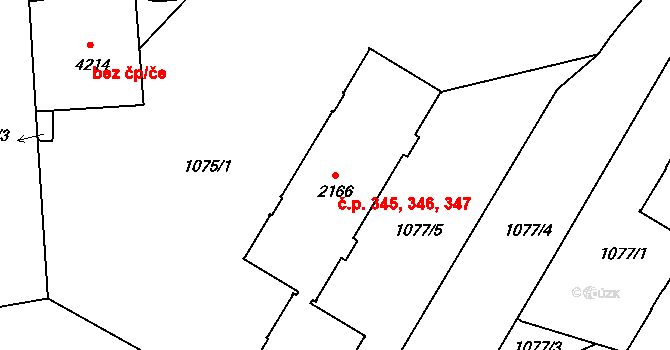 Plešivec 345,346,347, Český Krumlov na parcele st. 2166 v KÚ Český Krumlov, Katastrální mapa