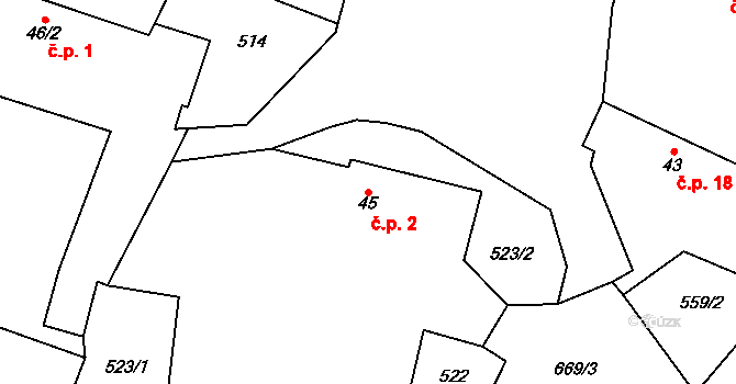 Podruhlí 2, Bělčice na parcele st. 45 v KÚ Podruhlí, Katastrální mapa