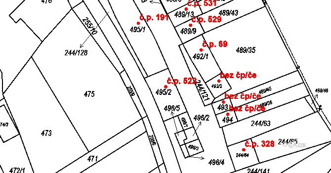 Dobšice 522 na parcele st. 495/2 v KÚ Dobšice u Znojma, Katastrální mapa