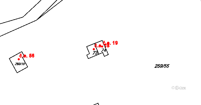 Markvarec 19, Hřivice na parcele st. 74 v KÚ Markvarec u Hřivic, Katastrální mapa
