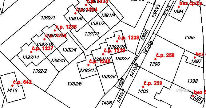 Řevnice 1239 na parcele st. 1392/18 v KÚ Řevnice, Katastrální mapa