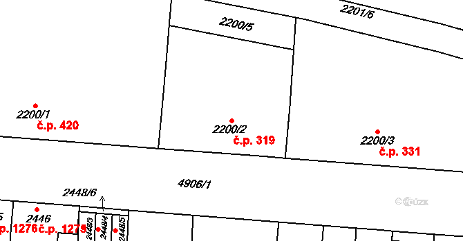 Louny 319 na parcele st. 2200/2 v KÚ Louny, Katastrální mapa