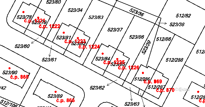 Srubec 1225 na parcele st. 523/84 v KÚ Srubec, Katastrální mapa