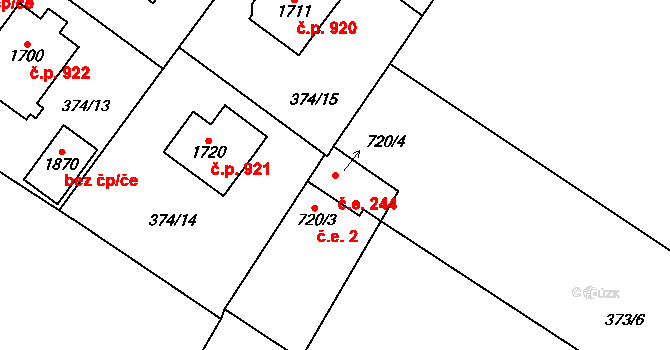Kostelec nad Labem 244 na parcele st. 720/4 v KÚ Kostelec nad Labem, Katastrální mapa