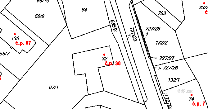 Roveň 30, Rychnov nad Kněžnou na parcele st. 32 v KÚ Roveň u Rychnova nad Kněžnou, Katastrální mapa