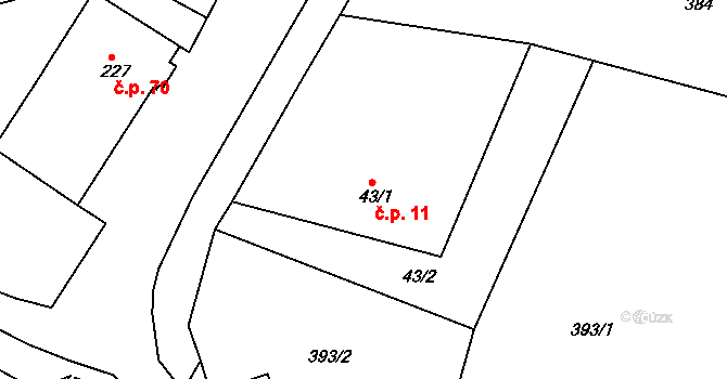 Petrovičky 11, Týniště nad Orlicí na parcele st. 43/1 v KÚ Petrovice nad Orlicí, Katastrální mapa