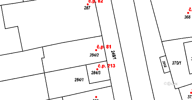 Cvrčovice 81 na parcele st. 284/2 v KÚ Cvrčovice u Pohořelic, Katastrální mapa