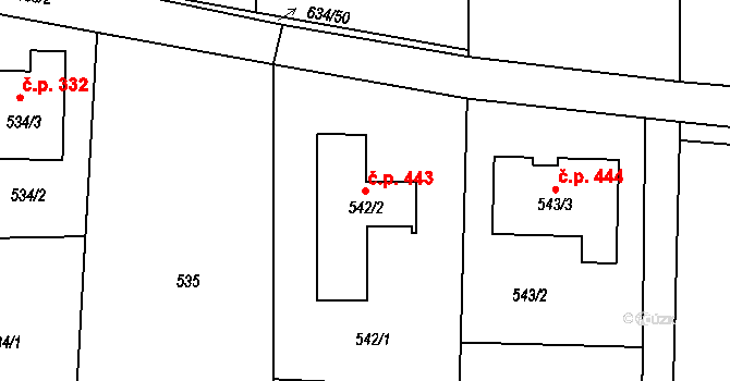 Oldřišov 443 na parcele st. 542/2 v KÚ Oldřišov, Katastrální mapa
