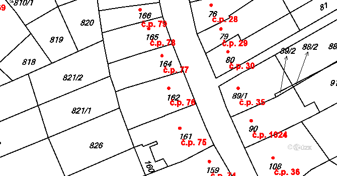 Holešov 76 na parcele st. 162 v KÚ Holešov, Katastrální mapa