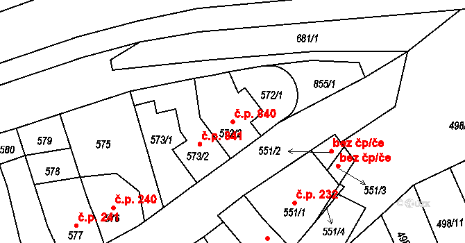Holešov 840 na parcele st. 572/2 v KÚ Holešov, Katastrální mapa