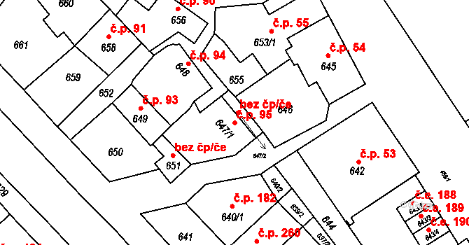 Konice 95 na parcele st. 647/1 v KÚ Konice, Katastrální mapa