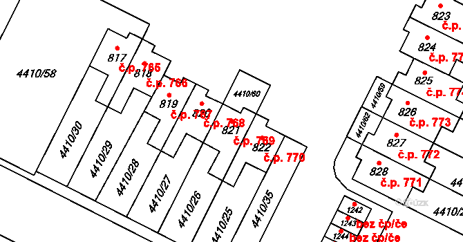 Hrušovany nad Jevišovkou 769 na parcele st. 821 v KÚ Hrušovany nad Jevišovkou, Katastrální mapa
