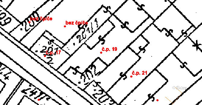 Prosiměřice 19 na parcele st. 202 v KÚ Prosiměřice, Katastrální mapa