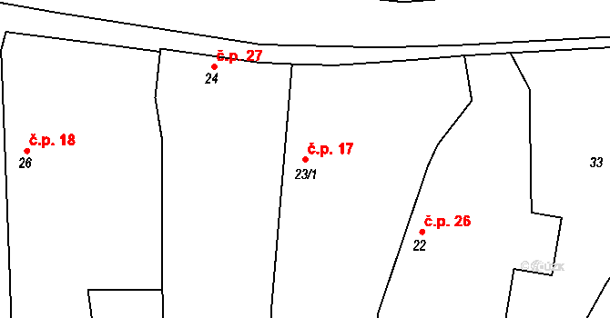 Vidice 17 na parcele st. 23/1 v KÚ Vidice u Kutné Hory, Katastrální mapa