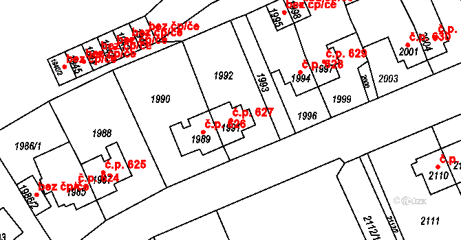 Zruč nad Sázavou 627 na parcele st. 1991 v KÚ Zruč nad Sázavou, Katastrální mapa