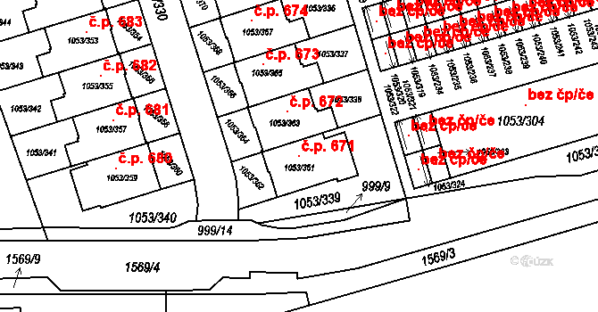 Liberec XI-Růžodol I 671, Liberec na parcele st. 1053/361 v KÚ Růžodol I, Katastrální mapa