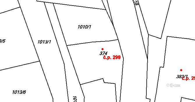 Bečov nad Teplou 299 na parcele st. 374 v KÚ Bečov nad Teplou, Katastrální mapa