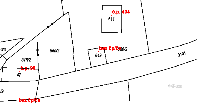 Křižany 118530097 na parcele st. 649 v KÚ Křižany, Katastrální mapa