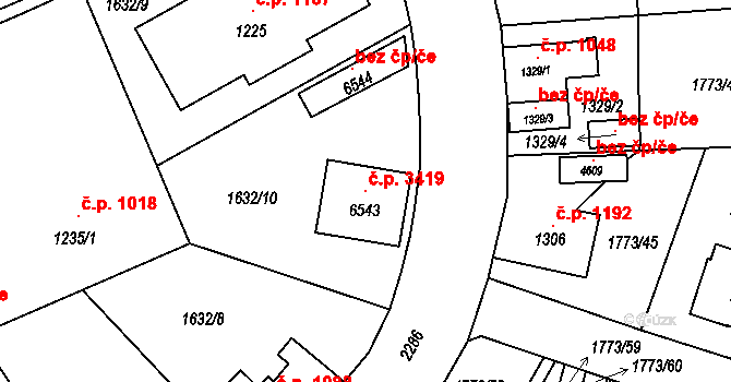 Šumperk 3419 na parcele st. 6543 v KÚ Šumperk, Katastrální mapa