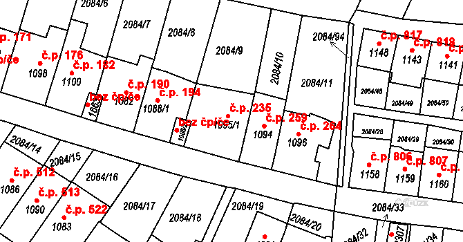 Jáchymov 235 na parcele st. 1095/1 v KÚ Jáchymov, Katastrální mapa