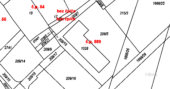 Opatovice nad Labem 589 na parcele st. 1028 v KÚ Opatovice nad Labem, Katastrální mapa