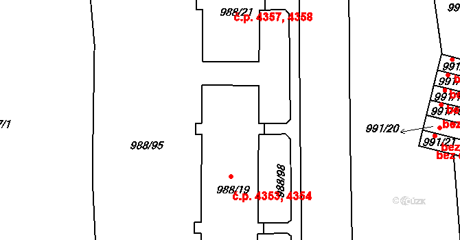 Rýnovice 4353,4354, Jablonec nad Nisou na parcele st. 988/19 v KÚ Rýnovice, Katastrální mapa