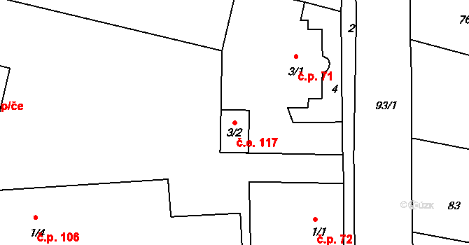 Pávov 117, Jihlava na parcele st. 3/2 v KÚ Pávov, Katastrální mapa