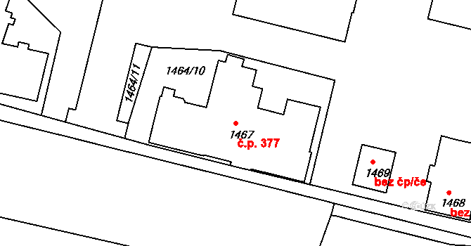 Čelákovice 377 na parcele st. 1467 v KÚ Čelákovice, Katastrální mapa