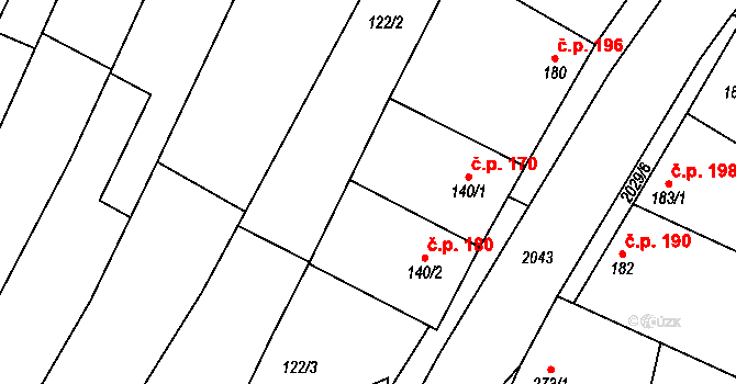 Louka 170 na parcele st. 140/1 v KÚ Louka u Ostrohu, Katastrální mapa