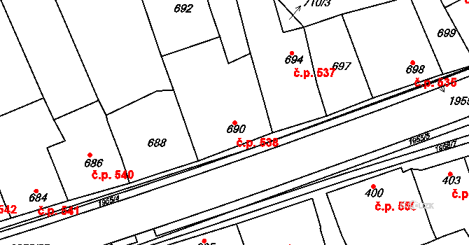 Mistřín 538, Svatobořice-Mistřín na parcele st. 690 v KÚ Mistřín, Katastrální mapa