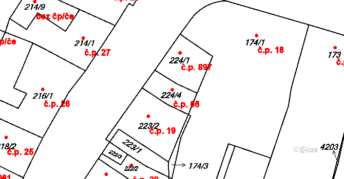 Kyjov 66 na parcele st. 224/4 v KÚ Kyjov, Katastrální mapa