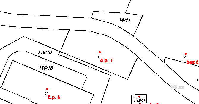 Karlova Studánka 7 na parcele st. 1 v KÚ Karlova Studánka, Katastrální mapa