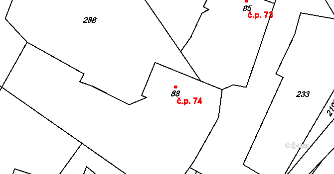 Milotice nad Opavou 74 na parcele st. 88 v KÚ Jelení u Bruntálu, Katastrální mapa
